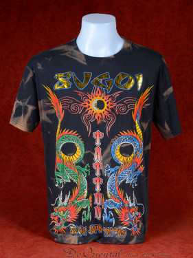 T-Shirt Sugoi Japan Tattoo met twee Chinese draken zwart