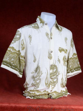 Tropenshirt met knoopjes en draken print groen