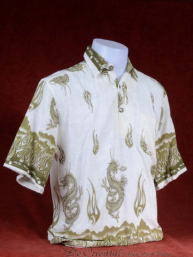 Tropenshirt met kraag sluiting en draken print groen