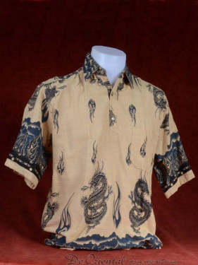 Tropenshirt met kraag sluiting en draken print creme.