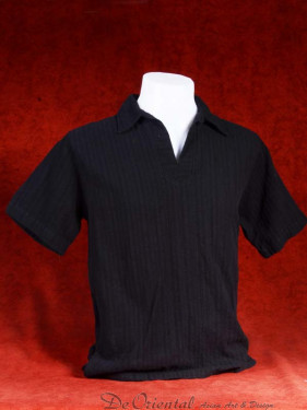 Linnen tropenshirt met puntkraag opgeruwd, egaal zwart