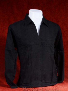 Linnen tropenshirt met lange mouwen zwart