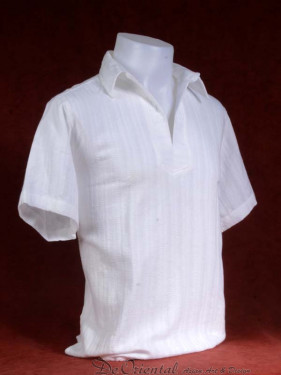 Linnen tropenshirt met puntkraagje wit