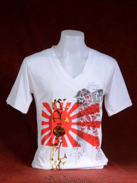 T-shirt met Yakuza print van Japanse vlag en Koi met Sumo wit