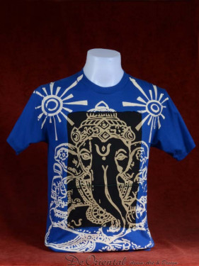 Modern T-shirt met Ganesha blauw-zwart patchwork. M