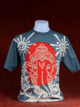 Modern T-shirt met Ganesha grijs-rood patchwork. L