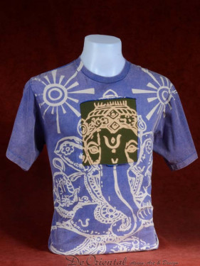 Modern T-shirt met Ganesha paars-groen patchwork. L