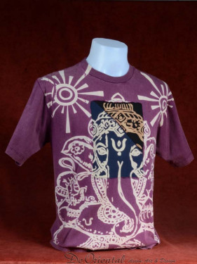 Modern T-shirt met Ganesha paars-zwart patchwork. L