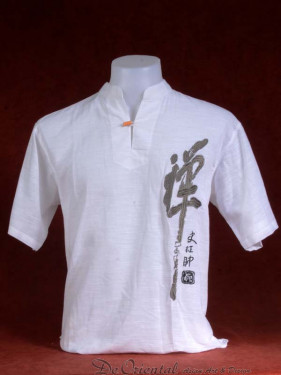 Linnen tropenshirt met Happiness Script wit