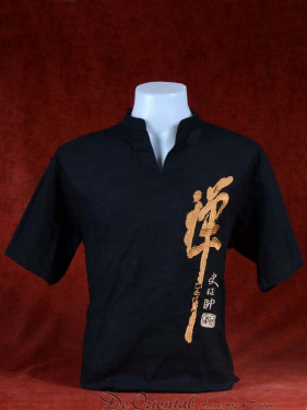 Linnen tropenshirt met Happiness Script zwart