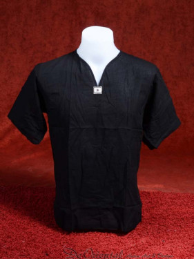 Linnen tropenshirt met V-Hals en korte mouwen zwart
