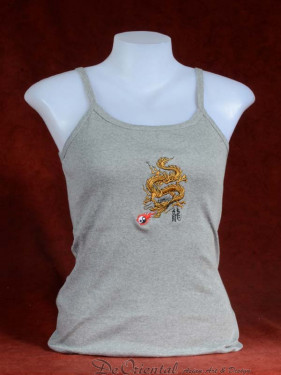 Tanktop met geborduurde draak en Yin-Yang grijs
