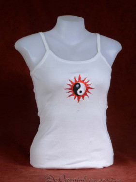 Tanktop met geborduurde Yin-Yang wit
