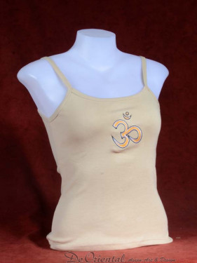 Tanktop met geborduurde  afbeelding van Om beige