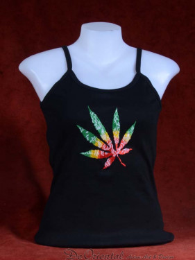 Tanktop Canabis met geborduurd wietblad