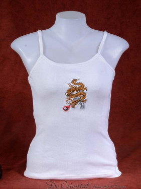 Tanktop met geborduurde draak en Yin-Yang wit