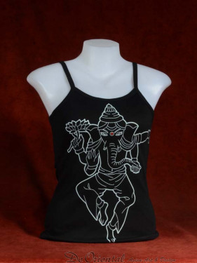 Tanktop met print van Ganesha wit op zwart