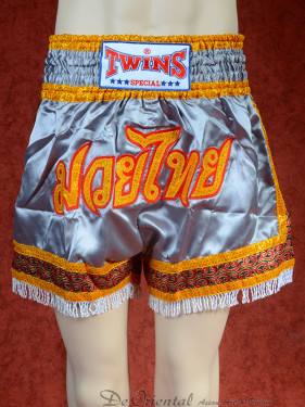 Originele Twins Muay Thai Wedstrijd short, tassels zilvergrijs