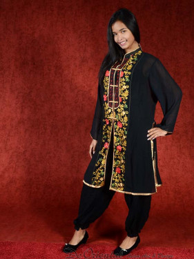 Salwar kameez, Indiase jurk of Punjabi dress zwart red flower