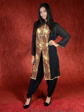 Salwar kameez, Indiase jurk of Punjabi dress zwart-bruin