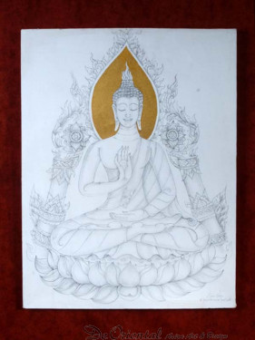 Potlood tekening op canvas van Boeddha