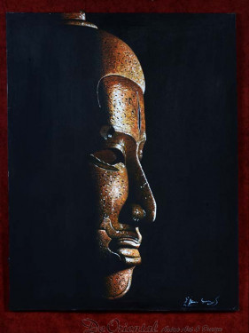 Schilderij met hoofd van Khmer Boeddha op canvas