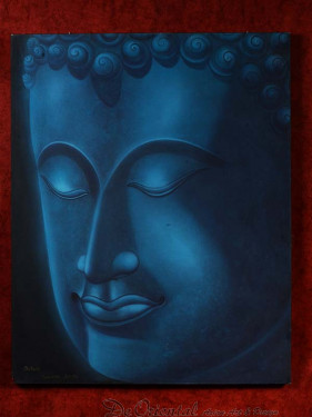 Schilderij met hoofd van Boeddha acryl op canvas