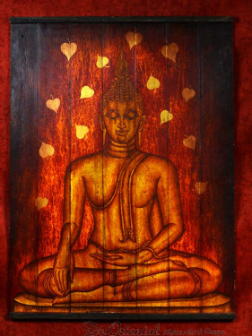 Schildering op houten paneel van Boeddha