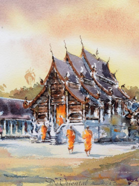 Aquarel Wat Ton Kwaen in Hang Dong, Chiangmai