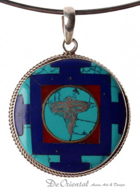 Zilveren hanger Ogen van Boeddha omringt door een mandala