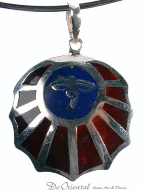 Hanger Ogen van Boeddha zilver ingelegd met carneool en lapis lazuli