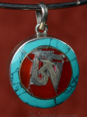 Hanger Om, turkoois en carneool ingelegd in zilver