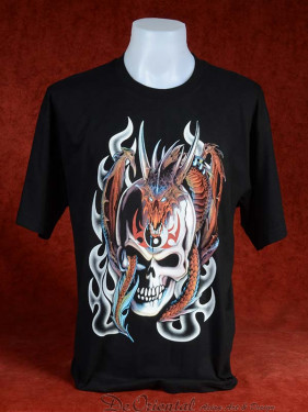 Origineel T-Shirt Chinese Draak met schedel en Yin-Yang symbool