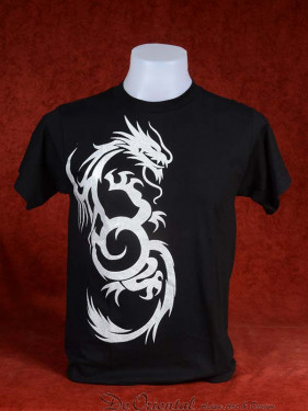 Zwart T-Shirt met zilveren Chinese Draak