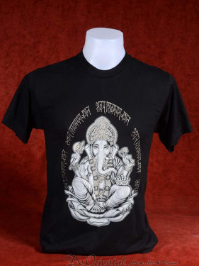 T-Shirt met afbeelding van Ganesha op lotus zwart