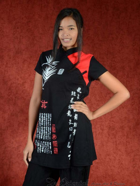 Shirt Bamboe script zwart-rood