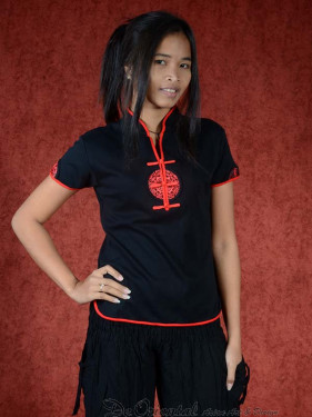 Shirt Ying zwart - rood