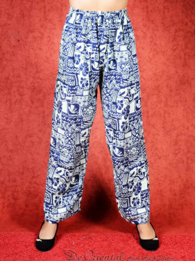 Tai chi broek met touwtje Ravi print donker blauw