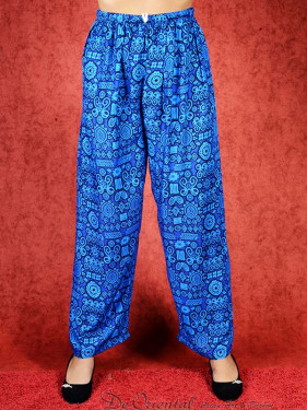 Tai chi broek met touwtje himalaya print blauw