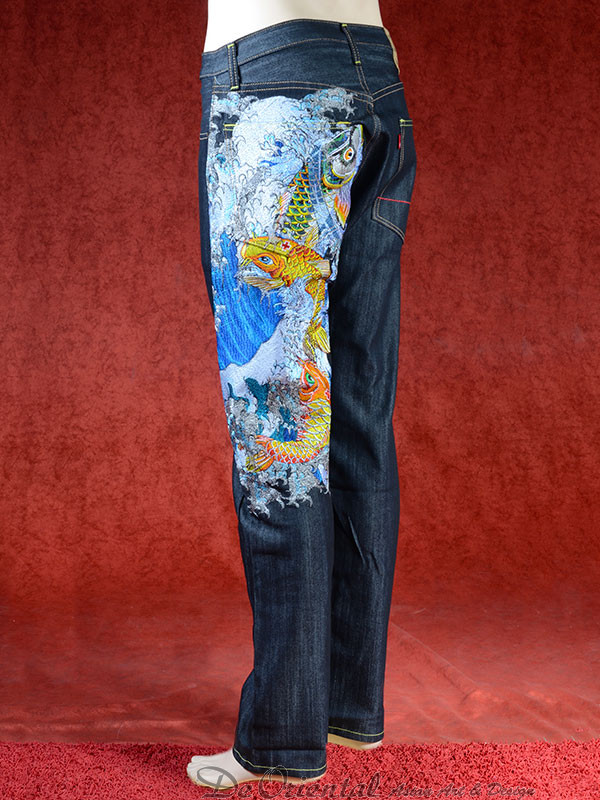 Geborduurde jeans Sugoi met Koi | De Oriental