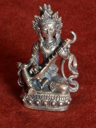 Miniatuurbeeld Saraswati met vina – Tibetaans brons vernikkeld
