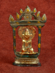 Miniatuur Boeddha in huis der juwelen – Shan stijl brons
