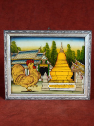 Reverse glas schilderij Thaise dierenriem Haan handgeschilderd