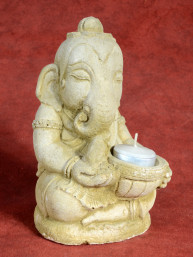 Stenen tuinkandelaartje van Ganesha