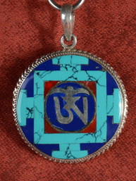 Tibetaanse hanger zilver 925 met turkoois, jaspis en lapis mandala ontwerp