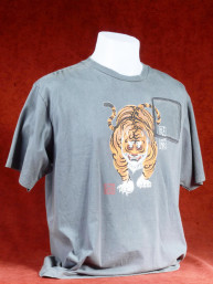 Exclusief T-shirt met Chinese tijger lichtgrijs. XL