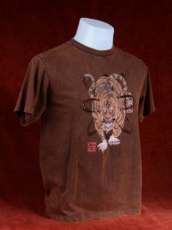 Exclusief T-shirt met Chinese tijger bruin, stonewash. XXL