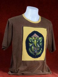 Exclusief T-shirt met Ganesha bruin, stonewash. M