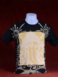 Modern T-shirt met Ganesha zwart-geel patchwork. M