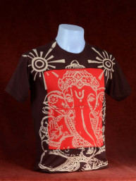 Modern T-shirt met Ganesha bruin-rood patchwork. M